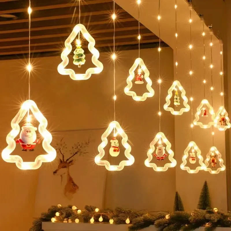 Christmas LED Strip Lights Room Garland LED Curtain Lamp USB Plug Christmas Decorations Lights for Bedroom Living Room Window