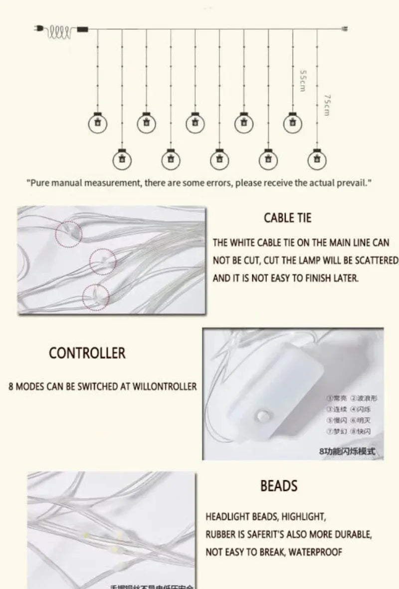 LED Holiday Light Christmas Decoration Lamp Room Decor Garland Santa Tree Moon and Star String Lights Decoration Accessories