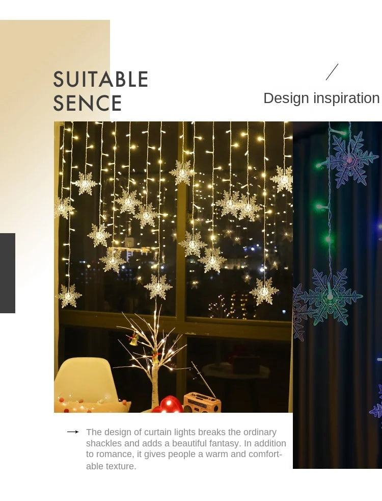 Christmas Light 3.5m Led Snowflake Garland Curtain String Fairy Lights for New Year Holiday Party Garden Christmas Decoration