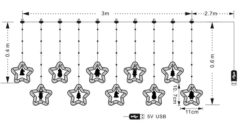 Christmas LED Strip Lights Room Garland LED Curtain Lamp USB Plug Christmas Decorations Lights for Bedroom Living Room Window