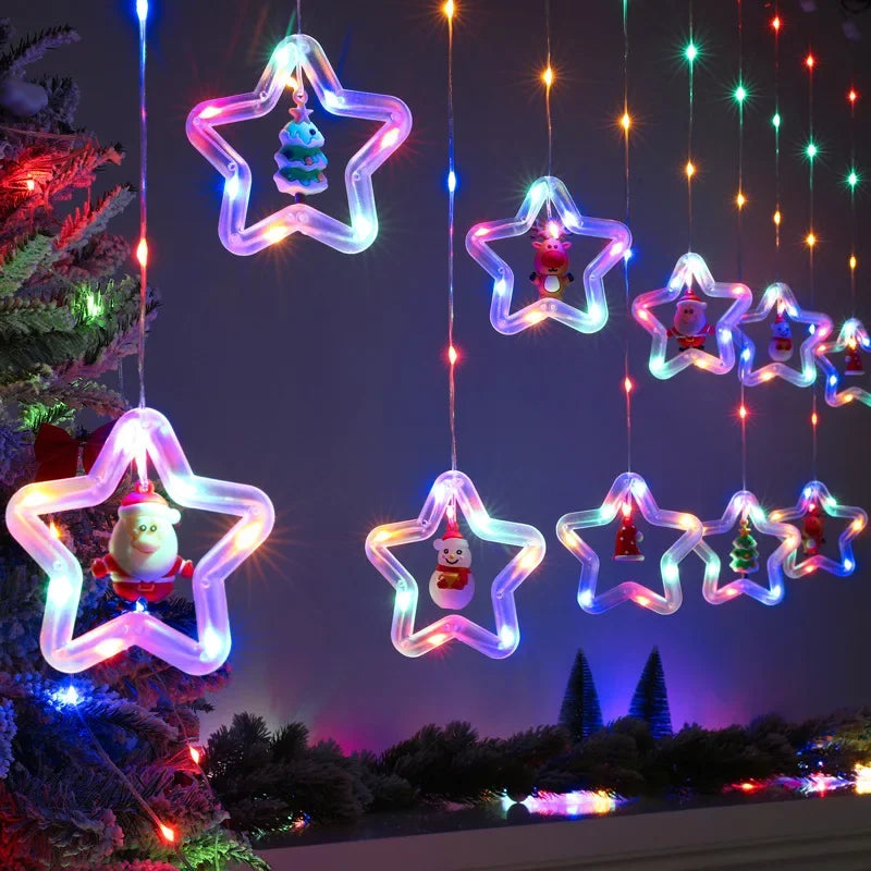 Christmas LED Strip Lights Room Garland LED Curtain Lamp USB Plug Christmas Decorations Lights for Bedroom Living Room Window