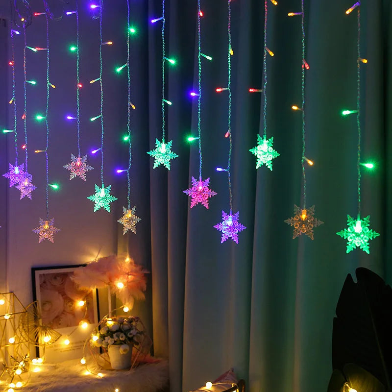 Christmas Lights Outdoor Decoration Hanging Led Snowflake Lights Curtain String Lights Party Garden Eaves Decoration.