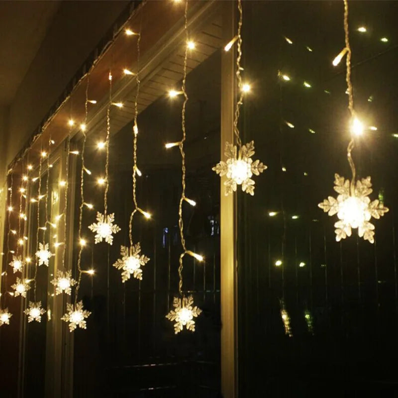 Christmas Lights Outdoor Decoration Hanging Led Snowflake Lights Curtain String Lights Party Garden Eaves Decoration.