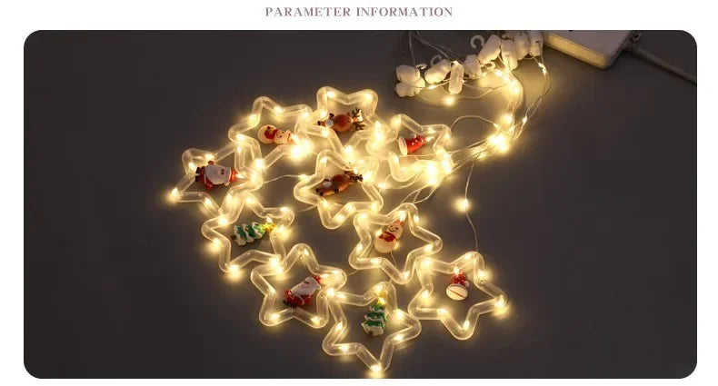 Christmas LED Strip Lights Room Garland LED Curtain Lamp USB Plug Christmas Decorations Lights for Bedroom Living Room Window