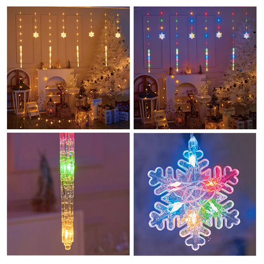 Christmas LED Curtain Lights, Boasting Snowflake & Icicle Patterns, Battery - Driven Fairy String Lights Suited for Home Party