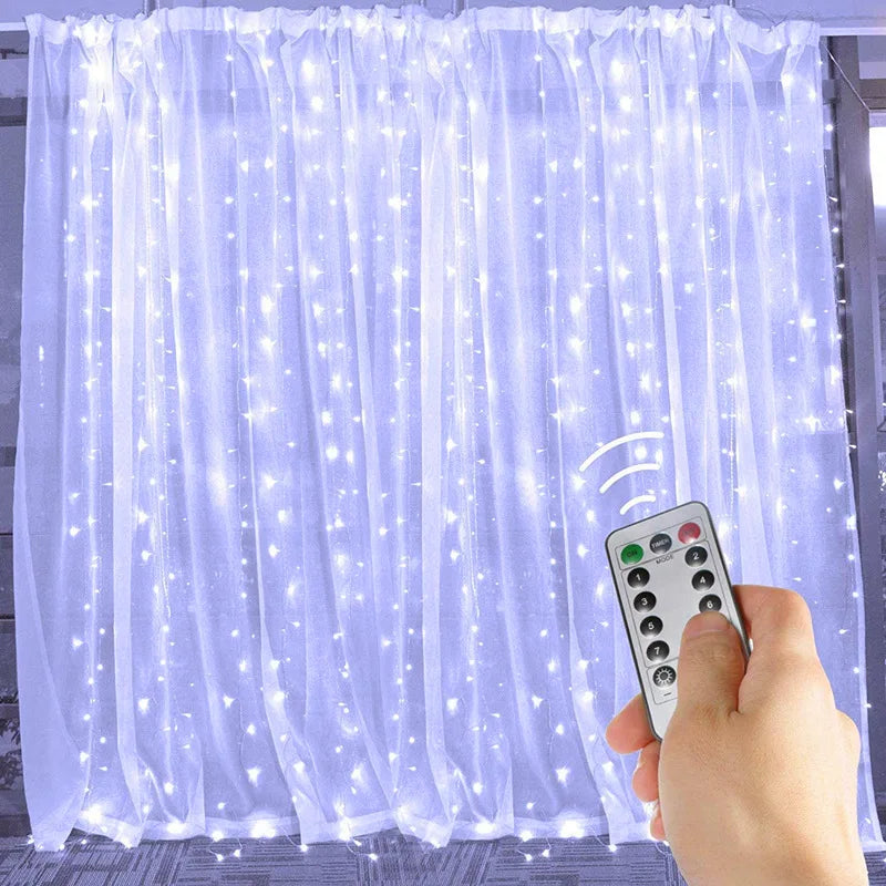 Christmas Lights LED Fairy String Curtain Lights 8 Mode Remote USB Festoon Christmas Decor For Home Holiday New Year Lamp